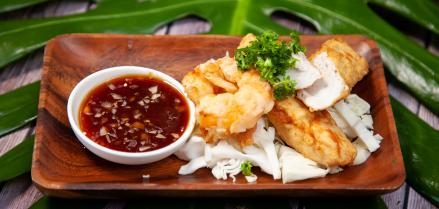 Shrimp and Ono Tempura with Opae dipping sauce